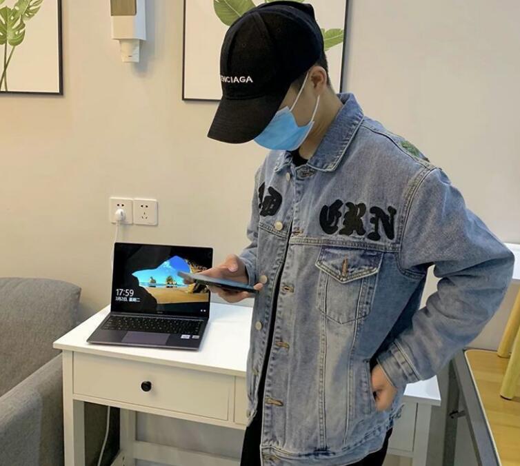 spring autumn jackets for men denim jacket Rose embroidery light blue casual cowboy coat Men's Clothing