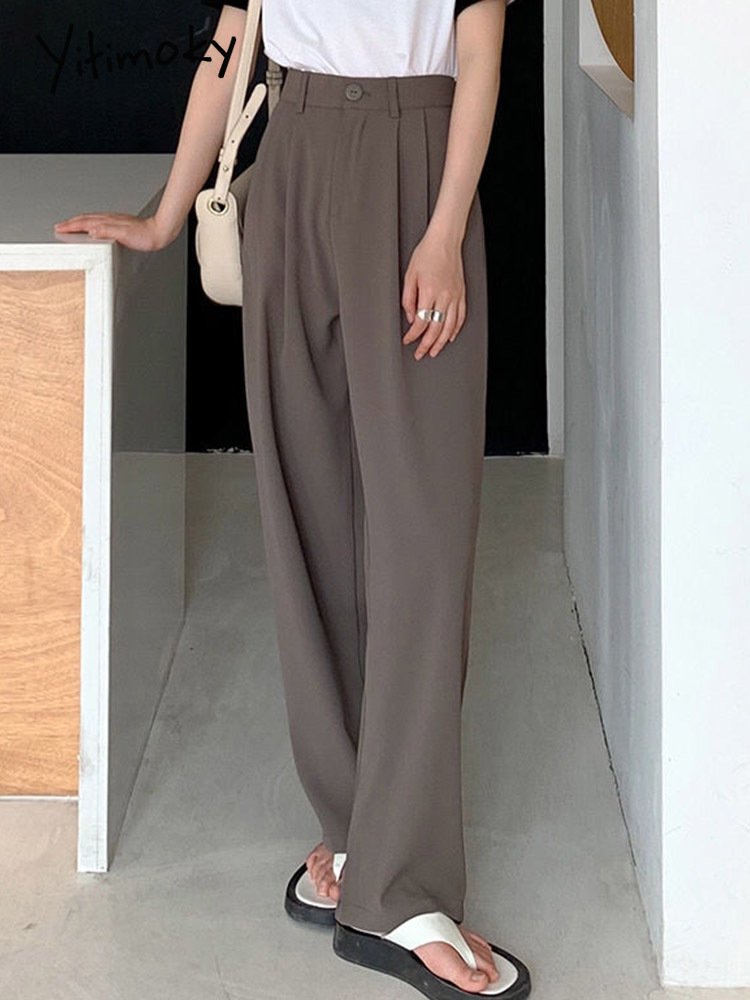 Women's Pants Capris Yitimoky Straight for Women Casual Elegant Vintage Loose Wide Leg Ladies Office Black Trousers High Waist Baggy Korean 22112