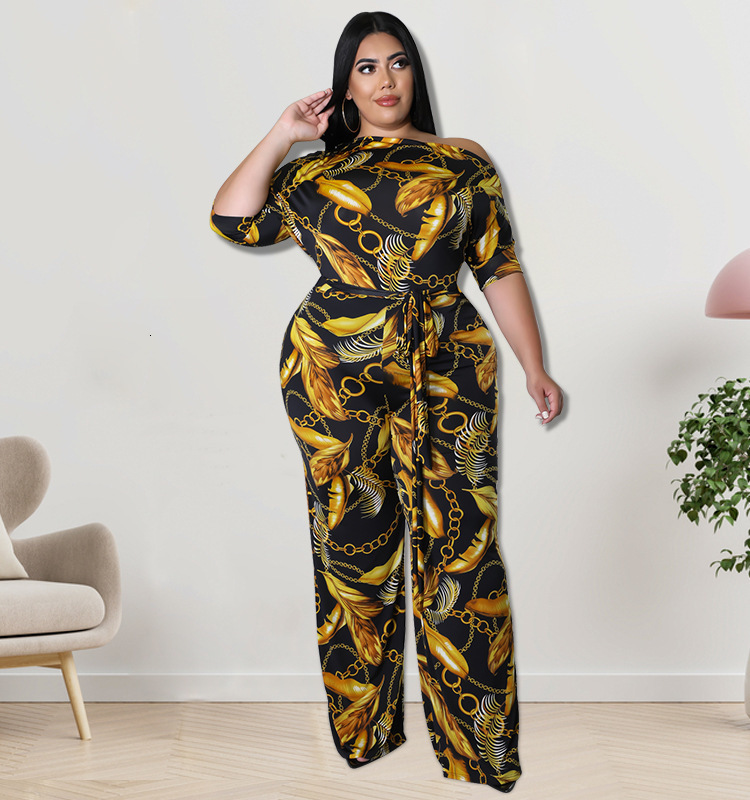 Women's Plus Size Tracksuits Perl Vintage Printed Jumpsuit for Women Fashion Wide Led Rompers Plus Size Summer Outfit Casual Bandage Overall stre