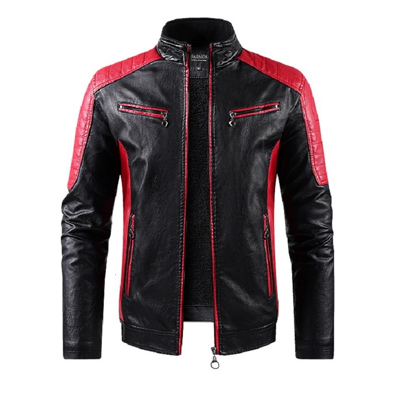 Men's Leather Faux Autumn and Winter Leisure Motorcycle Stitching Pu Jacket Fashion Stand-up Collar Retro Warm PU 221122