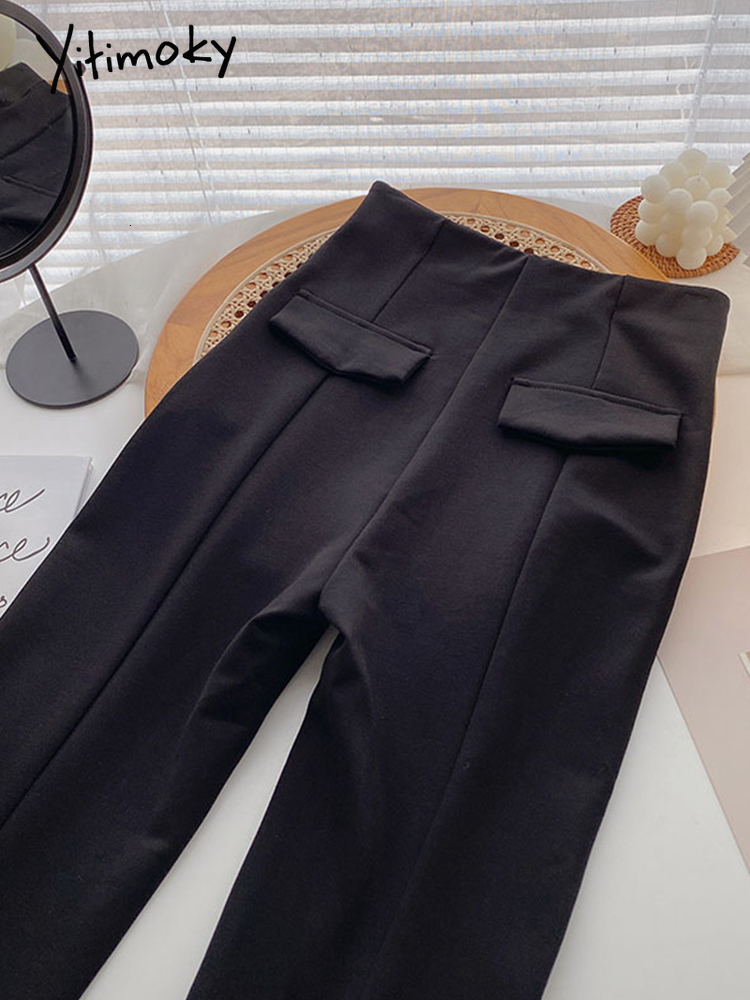 Women's Pants Capris Yitimoky Flare Women Front Split High Waisted Ladies Trousers Spring Autumn Fashion Black Suit Side Zipper 221122