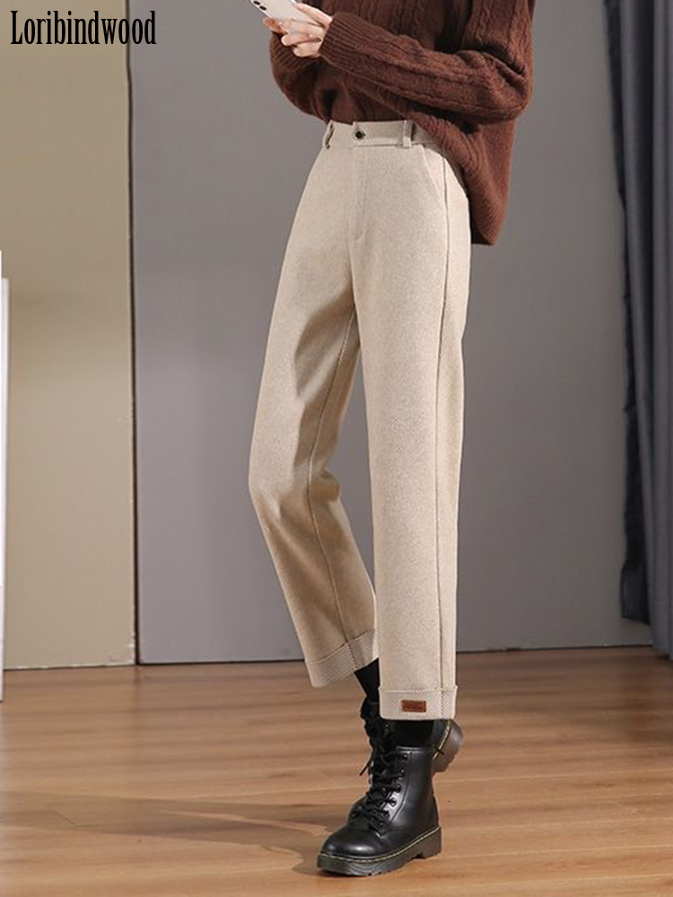 Women's Pants Capris Loribindwood Nine-cent Wool Wide-leg for Spring/fall High-waisted Droopy Loose Straight 221122