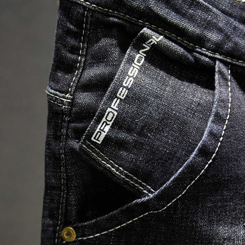 Top Fashion Mens Jeans Brand Robin 2020 Hip Hop spring Autumn Ripped for Men Solid Cotton Full Length Mid Black Color Sale X0621