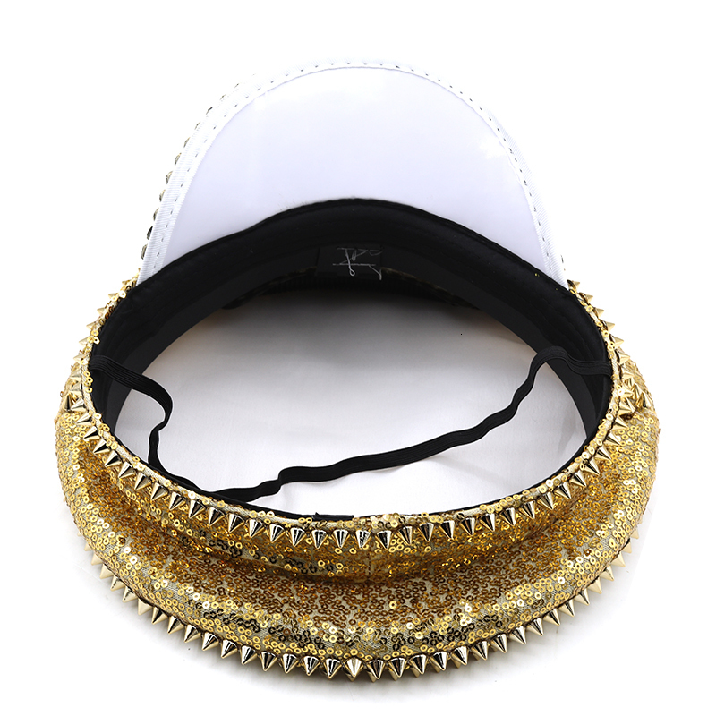 Ball Cap Men Steampunk Military Hat With Gold Rivet Queen Sequin Burning Captain Sergeant Rave Festival Bachelorette Part 221122
