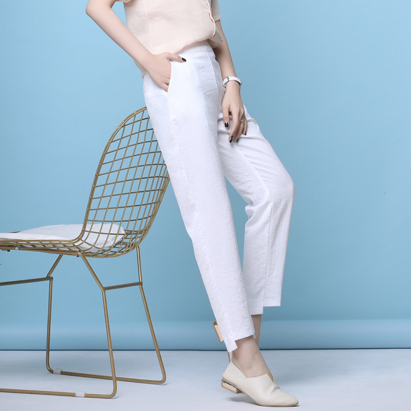 Women's Pants Capris Spring summer linen harem pants plus size S-5XL casual elastic waist Straight Ankle-Length solid OL female trouser 221122