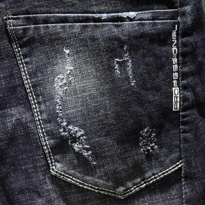 Top Fashion Mens Jeans Brand Robin 2020 Hip Hop spring Autumn Ripped for Men Solid Cotton Full Length Mid Black Color Sale X0621