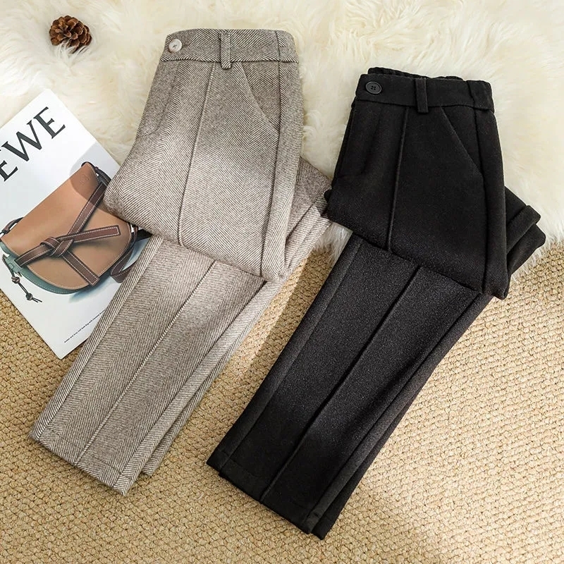 Women's Pants Capris Woolen Womens Autumn Winter High Waist Large Size Plush Velvet Thick Harem Casual Outer Wear Warm Trousers 221122