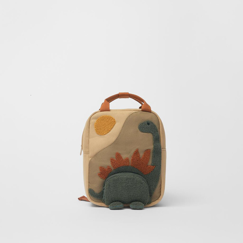 Backpacks Embroidery Sun Long Neck Small Dinosaur Hook Hair Embroidered Cartoon Canvas Kindergarten Children 221122