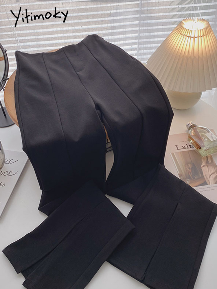 Women's Pants Capris Yitimoky Flare Women Front Split High Waisted Ladies Trousers Spring Autumn Fashion Black Suit Side Zipper 221122