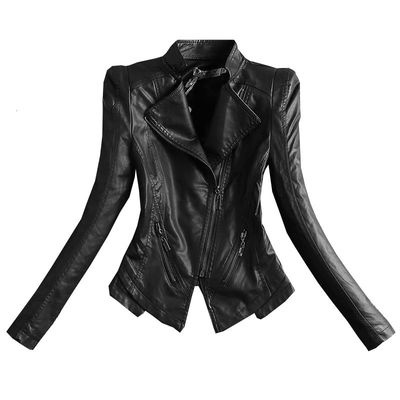 Women's Leather Faux Jacket Fashion Black Motorcycle Women Zippers Basic Coat Biker 4XL C-2 221122