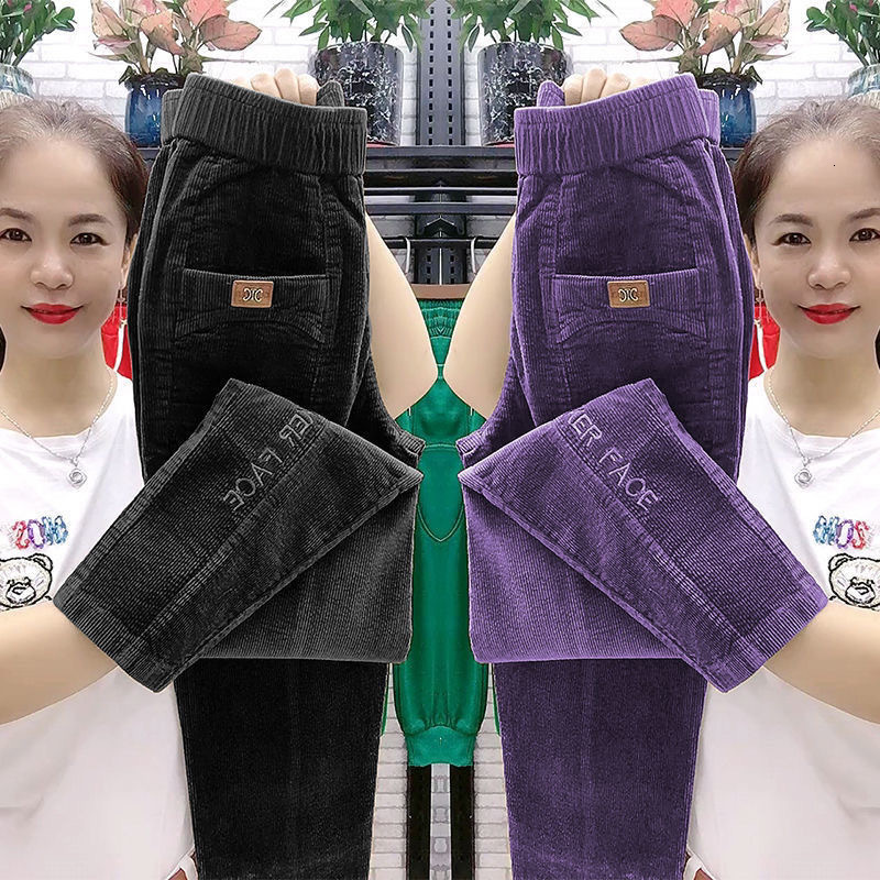 Women's Pants Capris Spring women Letter embroidery corduroy harem pants mom high waist loose style trousers female elegant vintage pant 221122