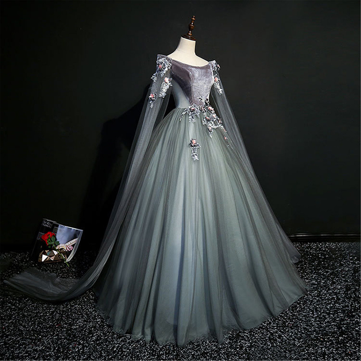 Elegant Prom Dresses A-Line Bateau Long Net Sleeves 3D Flower Applicant Lace Up Applicant Stain Floor Length Layered Custom Made Plus Size Princess Ro