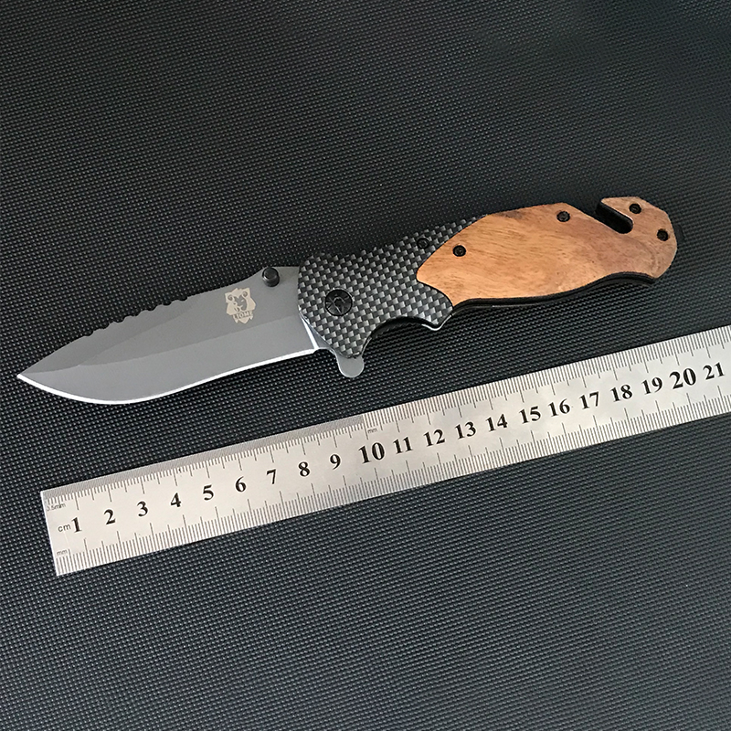 Wooden Handle Liome X50 Folding Knife Outdoor Camping Multifunctional Tactical Survival Security Defense Pocket Knives