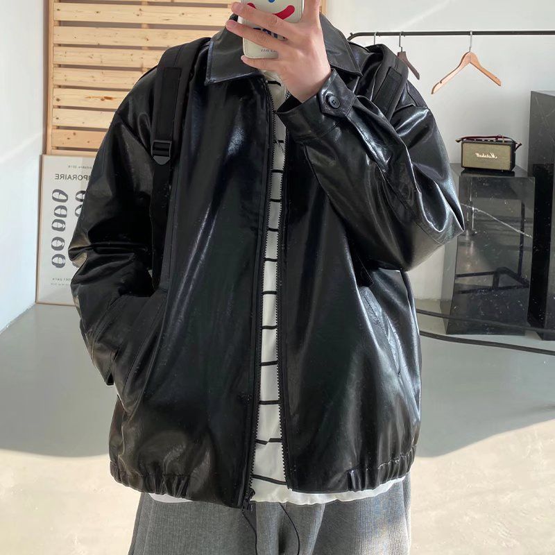 Men's Leather Faux Pu Jacket Men Brown Retro Motorcycle Autumn Korean Fashion Fried Street Loose Zipper Bomber Learher Coats 221122