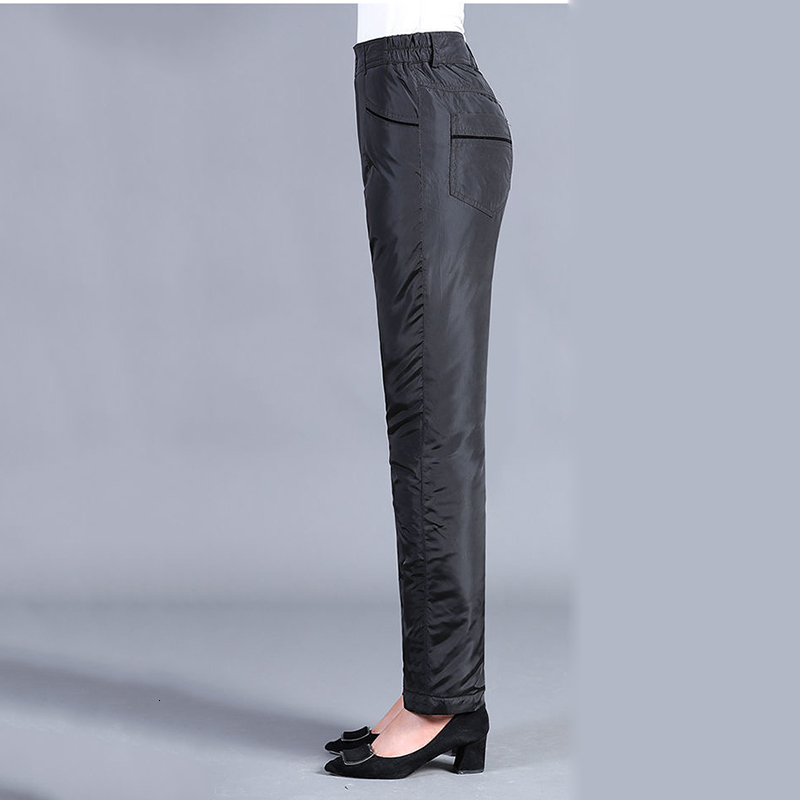 Women's Pants Capris Oversized 5xl Winter 80% Duck Down Black Women High Waist Thicken Elegant Baggy Trousers Warm Straight For 100kg 221122