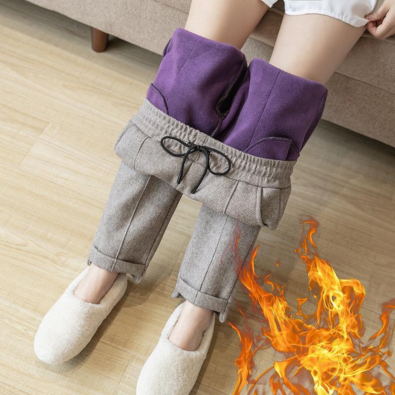 Women's Pants Capris CHRLEISURE Winter Velvet Warm Women Thick Casual Wool Harem Pant High Waist Trousers Retro Keep 221122