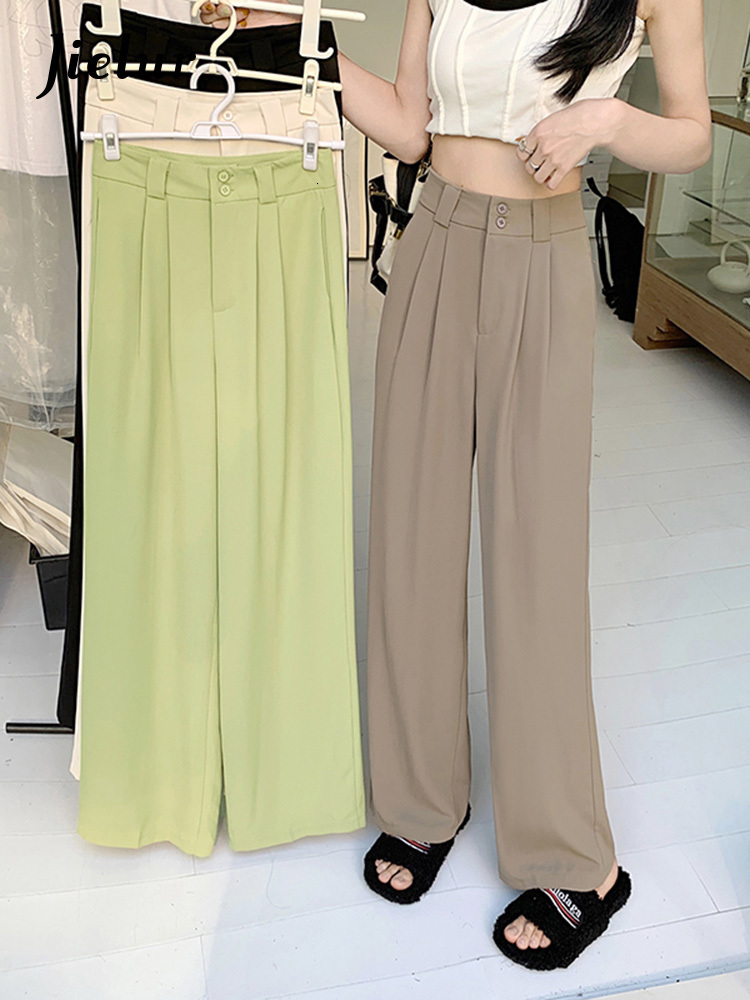 Women's Pants Capris Jielur Office Lady Suit Women High Waist Loose Black Khaki Trousers Woman Basic Korean Chic Wide Leg Female 221122