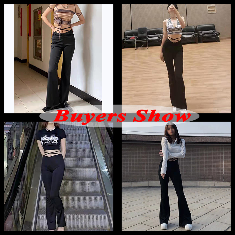 Women's Pants Capris Lucyever Black Sexy High Waist Skinny Women Fashion Slim Fit Lace Up Flare Female Elastic Bodycon Wide Leg Trousers 221122