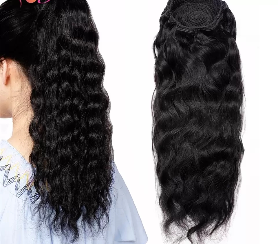 water Wave curly drawstring Ponytail Human Hair Extensions for black women full natural can be braided pony tail hairpiece Remy Hair Ponytails Clip in