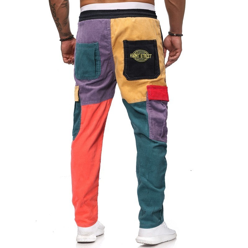 Men's Tracksuits Twill Stretch Pants Casual Work Trouser Splicing Men Sport Pocket Overalls Corduroy pants 221122
