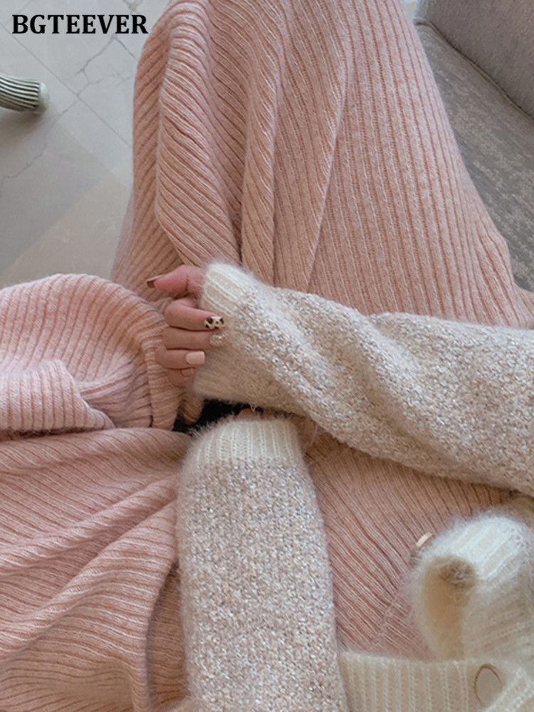 Women's Pants Capris BGTEEVER Casual Elastic Waist Knitted Trousers Women Autumn Winter Warm Pantalon Elegant Loose Female Sweater 221122