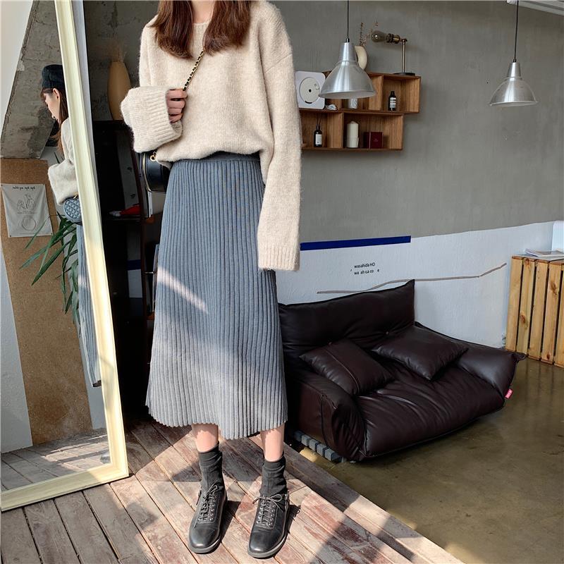 Skirts Empire Long Thick Women Warm Cozy Elegant Trendy Leisure Allmatch Harajuku Korean Ins Soft Elastic Waist Aline Knitting 221122