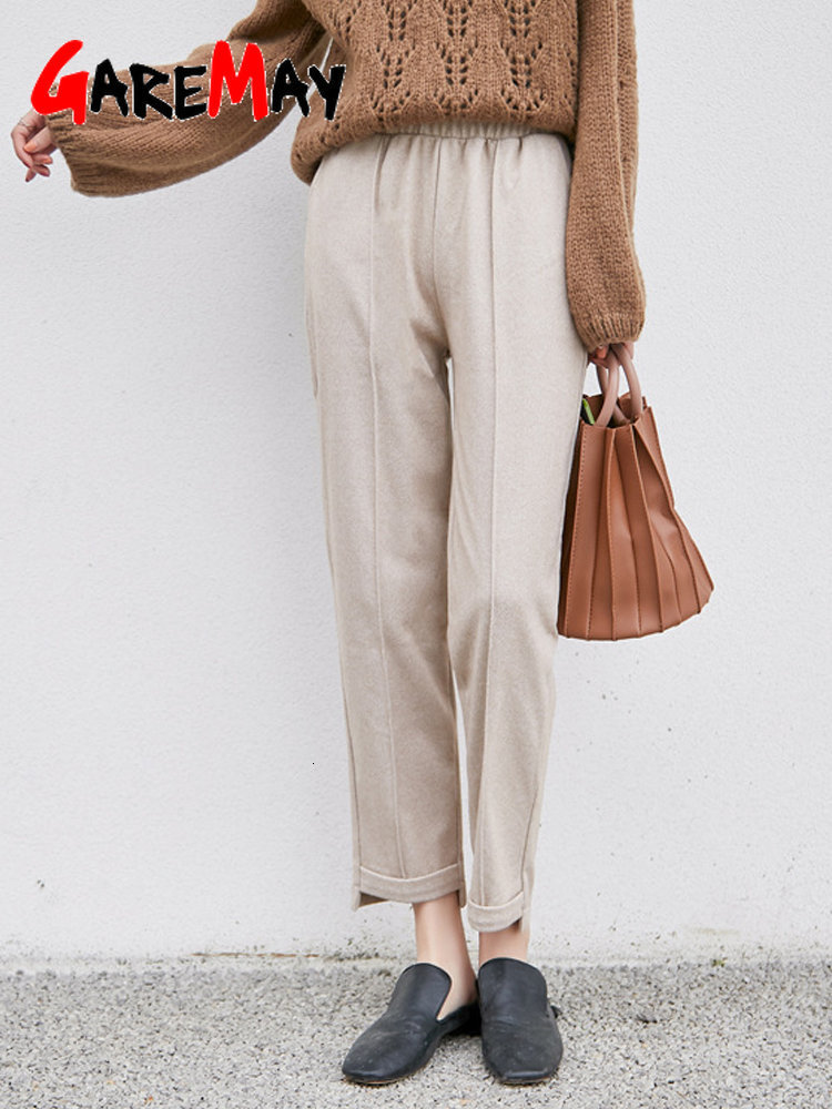 Women's Pants Capris Autumn Winter Ankle-Length Wool Suit Thick for Women High Waist Harem Womens Loose Trousers Female 221122