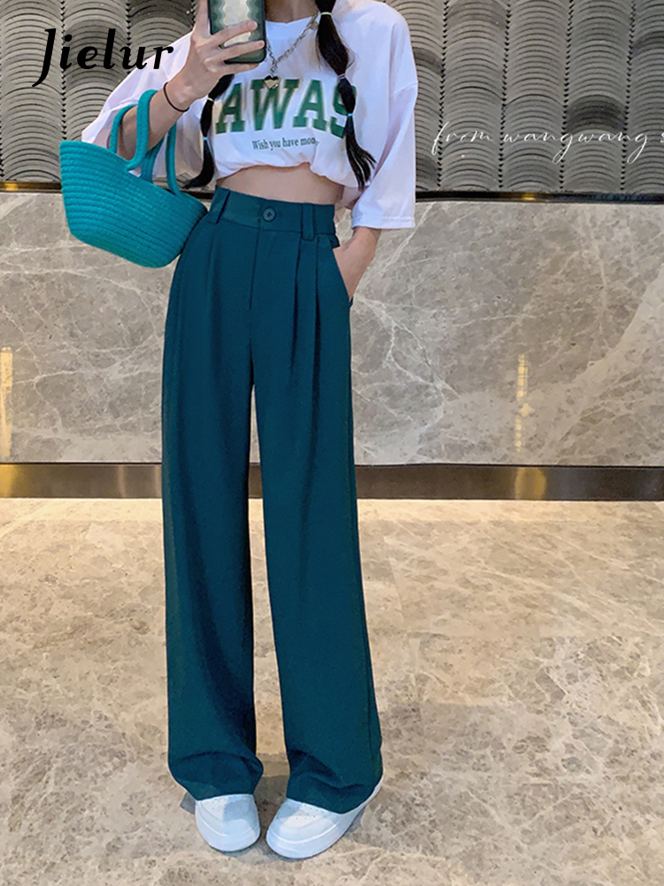 Women's Pants Capris Jielur Summer Elastic Waist Suit Women Office Lady Fashion Casual Straight Slim Loose Trousers Woman Pink Black 221122