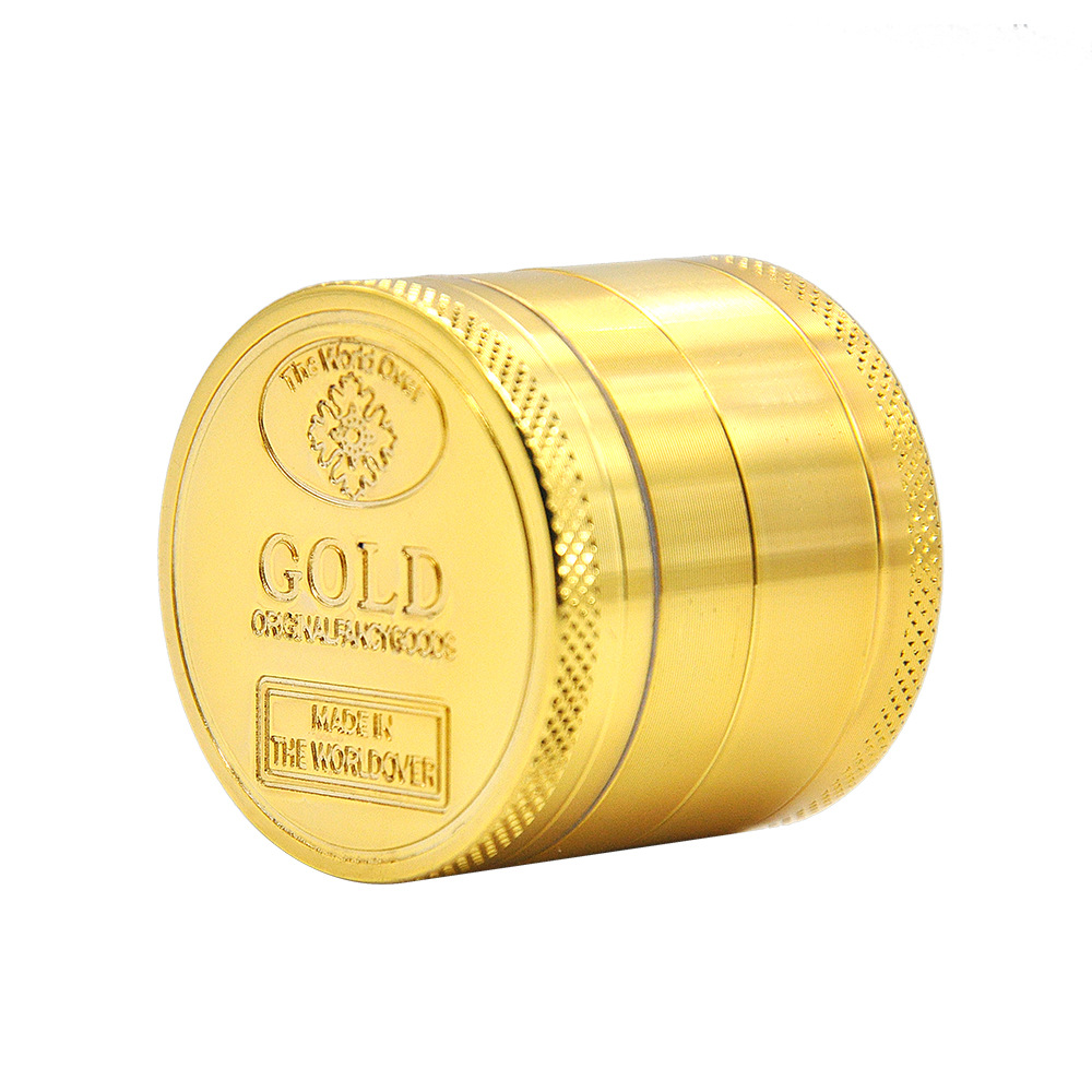 1PCS MOQ Gold Coin Smoking Grinders Metal Herb Tobacco 4-Pieces Grinding Shredder Hand Grinder