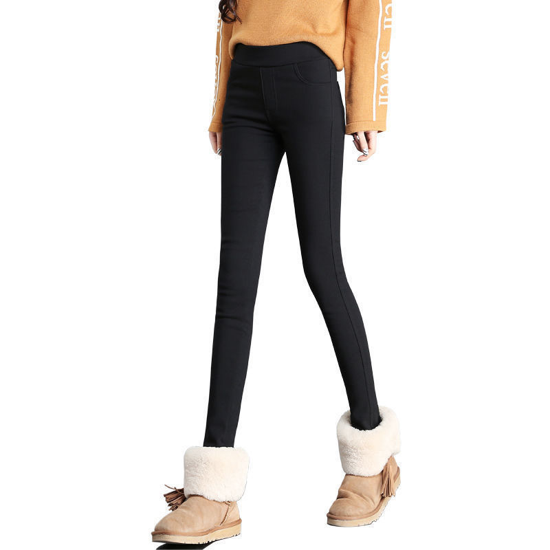 Women's Pants Capris Candy Color Plus Velvet Thick Pencil pants Women High Waist Warm Casual Slim Stretch Winter Fleeve OL Leggings Trousers 2211
