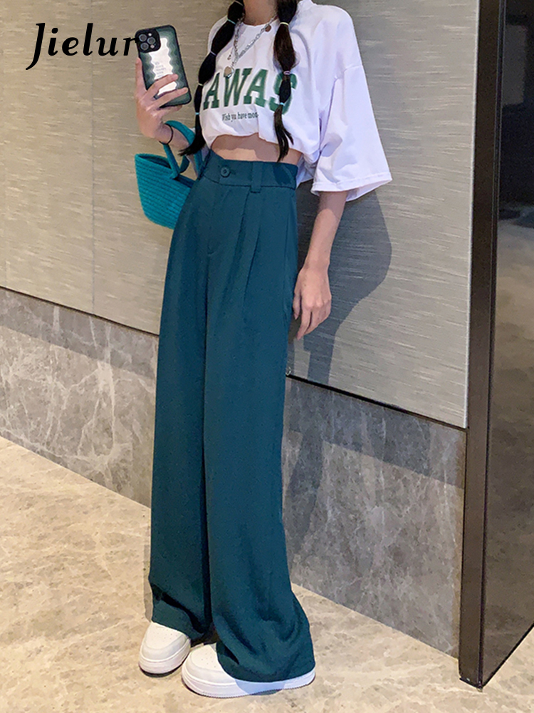 Women's Pants Capris Jielur Summer Elastic Waist Suit Women Office Lady Fashion Casual Straight Slim Loose Trousers Woman Pink Black 221122