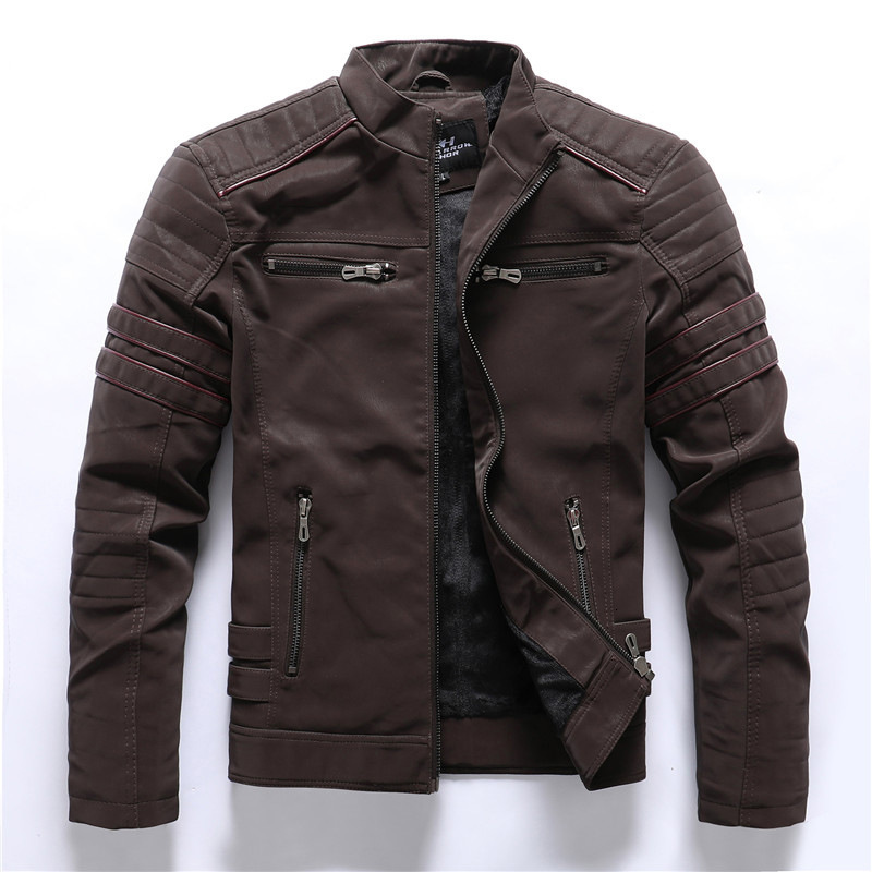 Men's Leather Faux Frosted Jacket Autumn Winter Fleece Casual Fashion Stand Collar Moto Men Slim High Quality PU Coats 221122