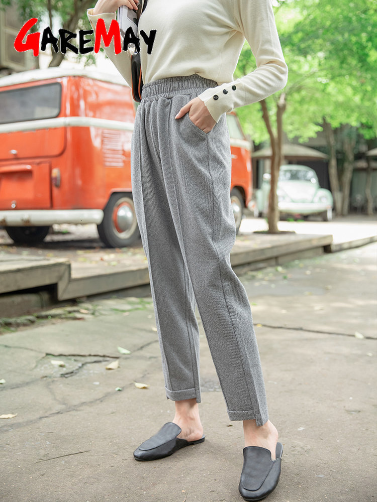 Women's Pants Capris Autumn Winter Ankle-Length Wool Suit Thick for Women High Waist Harem Womens Loose Trousers Female 221122