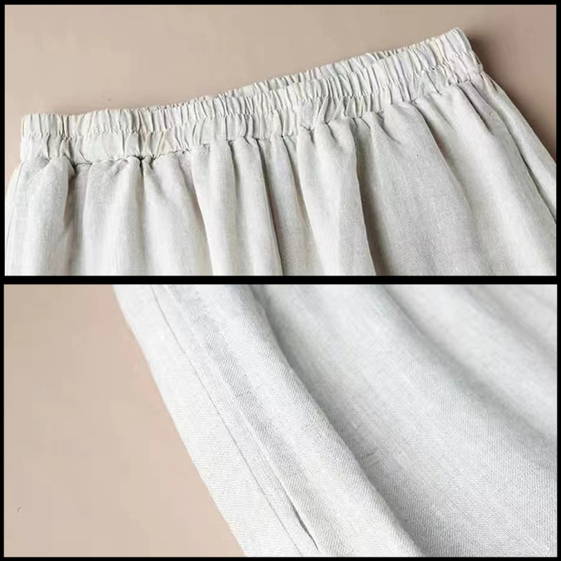 Women's Pants Capris Lucyever Vintage Embroidery Bow Wide Leg Women Loose Elastic Waist Cotton Linen Woman Summer Casual Trousers 221122