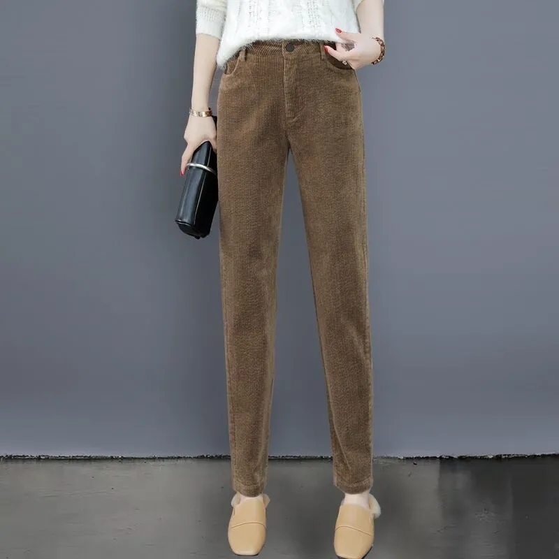 Women's Pants Capris Corduroy Harem For High Waist Slim Stretch High-Quality Cotton Chic Casual Trousers 221122