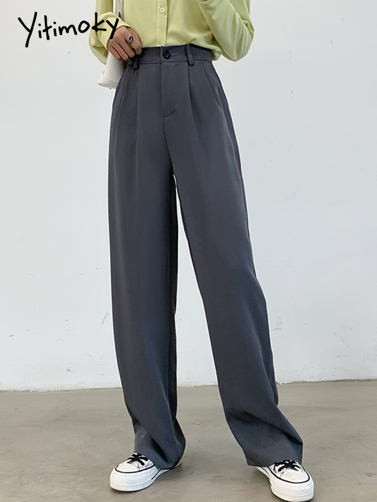 Women's Pants Capris Yitimoky Spring Casual Suit Elegant Office Ladies Work Wide Leg Straight Bottoms Sweatpants Baggy Korean 221122