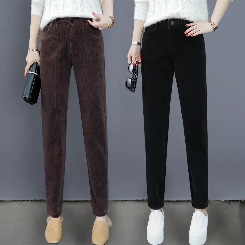 Women's Pants Capris Corduroy Harem For High Waist Slim Stretch High-Quality Cotton Chic Casual Trousers 221122