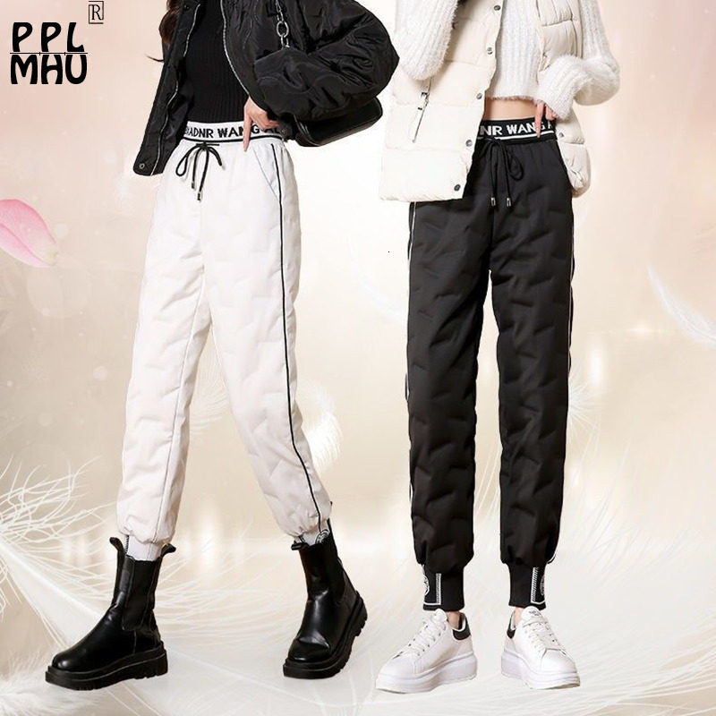 Women's Pants Capris Letter Patchwork Winter Harem Pantalones Windproof Warm Elastic Waist Snow Sweatpants Street Fashion Down 221122