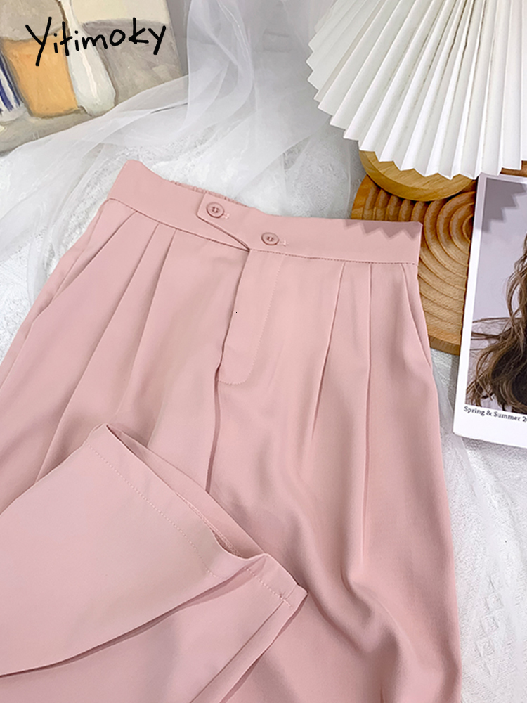 Women's Pants Capris Yitimoky Wide Leg for Women Suit Ladies Office Chiffon Asymmetrical Summer Elastic High Waist Casual Bottom Trousers 221122