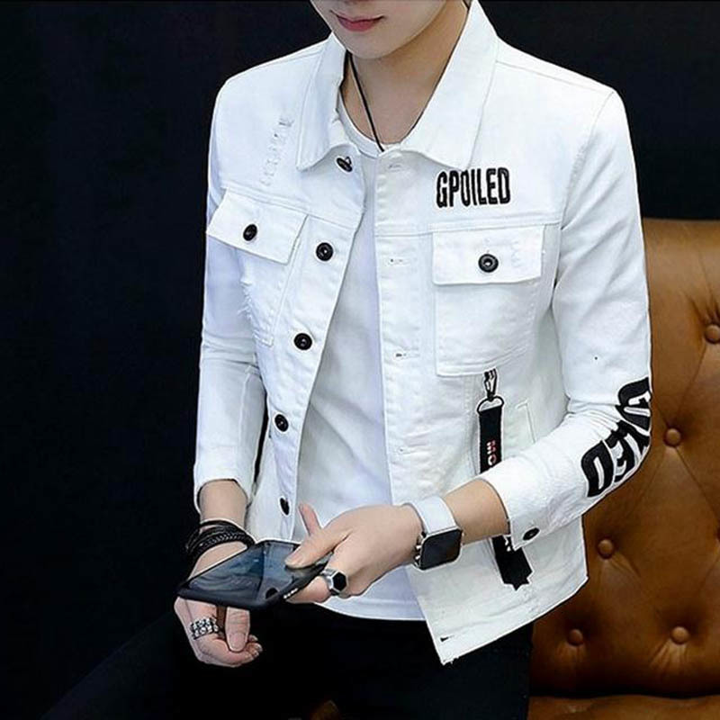 Men's Jackets Men's Denim Jacket Spring Autumn Letter Printed Greyredblackwhite Slim Cowboy Handsome Clothes Teenagers Denim Coat 221121