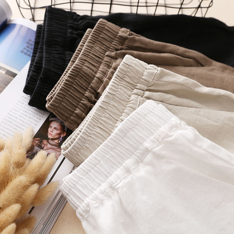 Women's Pants Capris Lucyever Spring Summer Casual Wide Leg Women Solid Color Elastic Waist Cotton Linen Comfortable Soft Loose Trousers 221122