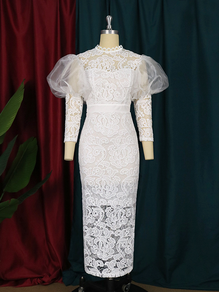 Plus size Dresses Elegant Lace Dresses Plus Size 3XL 4XL Long Lantern Sleeve White Pink Bodycon Vintage Prom Dress Gowns for Ladies Evening Party 2211