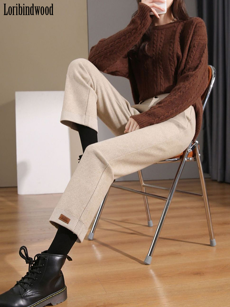 Women's Pants Capris Loribindwood Nine-cent Wool Wide-leg for Spring/fall High-waisted Droopy Loose Straight 221122
