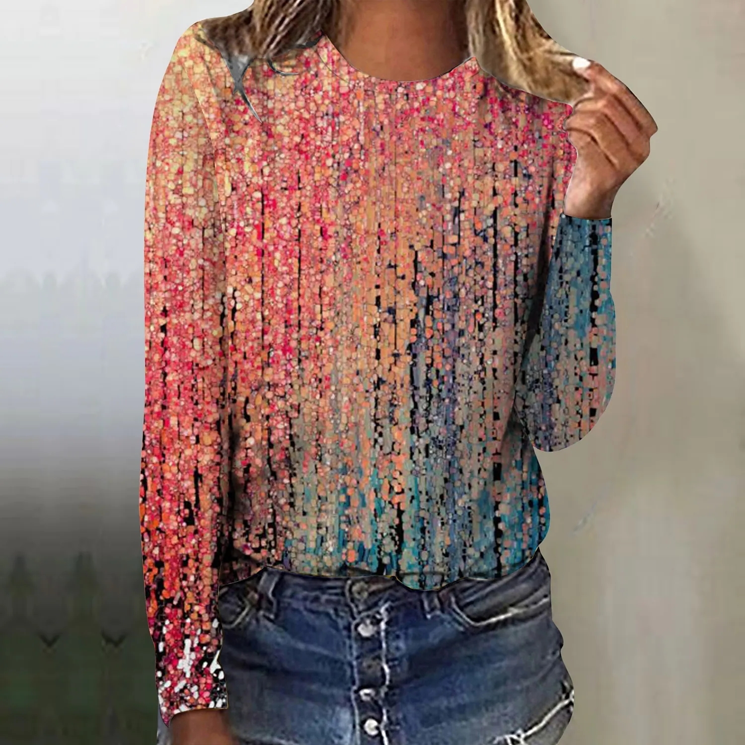 Womens TShirt Ladies Vintage Long Sleeve Autumn Winter Floral Print Tee Shirt Round Neck Top Everyday Street Casual Pullover 221122