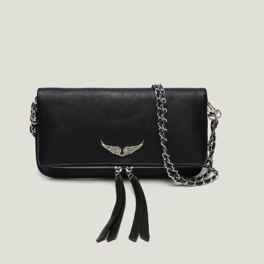 

Designer Luxury zv Womens Bag Wings Diamond-ironing Plain Messenger Zadig Sheepskin Leather Crossbody Handbags Two Chain Ladies Clutch Hasp Bags, Black