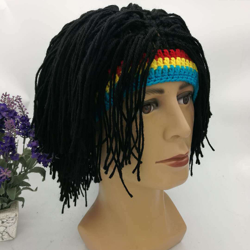 Beanie Skull Caps Rasta Wig Beanie For Men Handmade Crochet Winter Warm Hat Gorros Halloween Holiday Birthday Gifts Funny Party Balaclava 221122