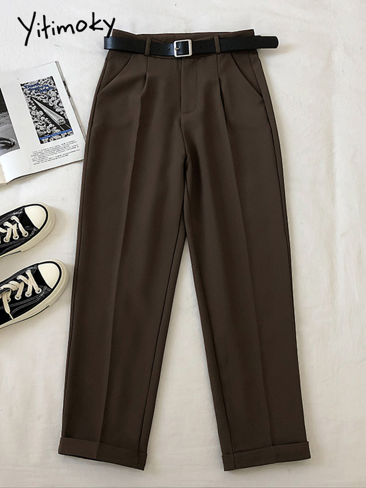 Women's Pants Capris Yitimoky Woman Suit Cuffs Spring Autumn Casual High Waist Ankle Length Elegant Office Ladies Harem with Belt 221122