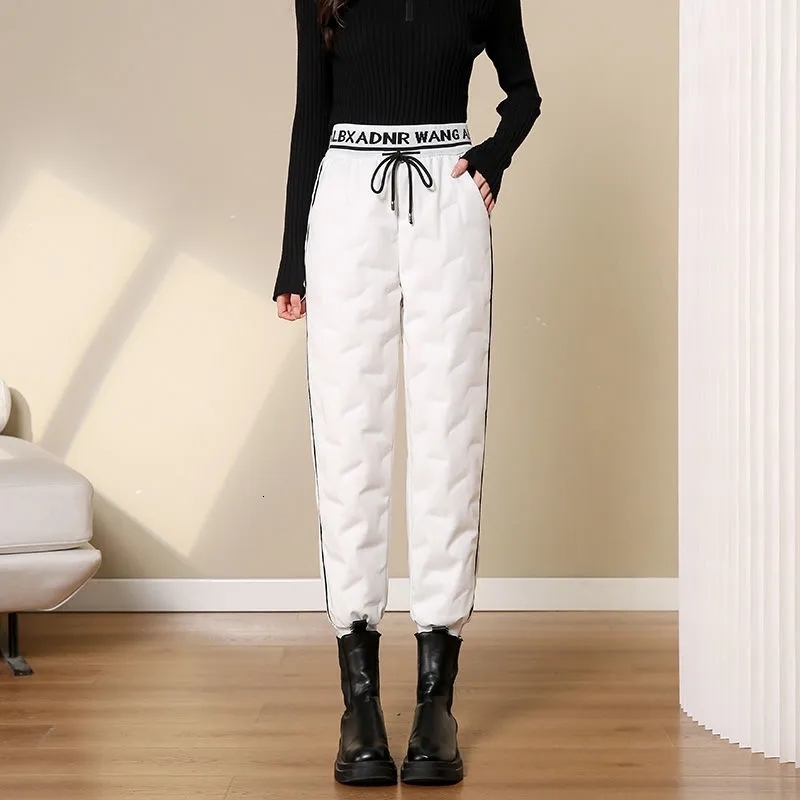 Women's Pants Capris Letter Patchwork Winter Harem Pantalones Windproof Warm Elastic Waist Snow Sweatpants Street Fashion Down 221122