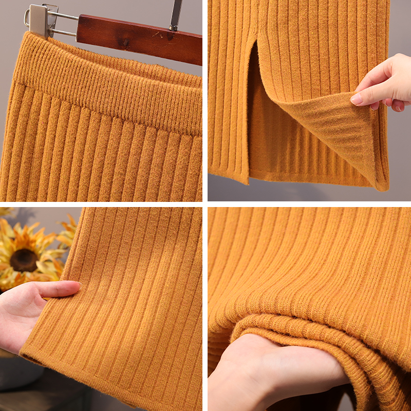 Skirts Vintage Women thick sweater skirt Elastic High Waist Pleated Midi knitted Skirt Pencil female solid elegant Spring summer 221122