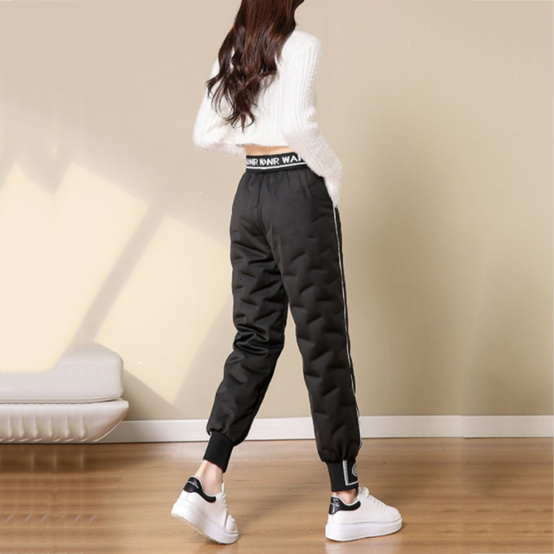 Women's Pants Capris Letter Patchwork Winter Harem Pantalones Windproof Warm Elastic Waist Snow Sweatpants Street Fashion Down 221122